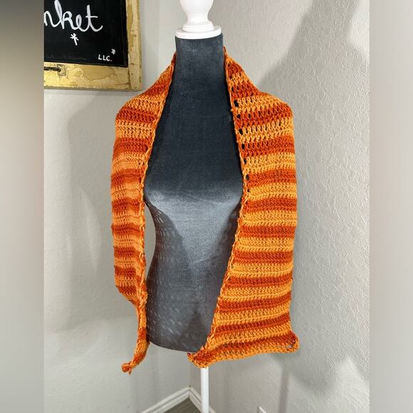 Handmade- Orange stripe - monochromatic crochet scarf- 68 in long - cottage - Picture 4 of 4